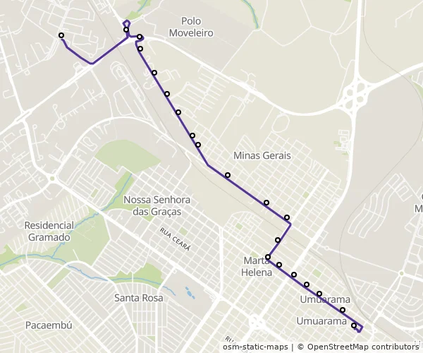 Mapa do itinerário da linha