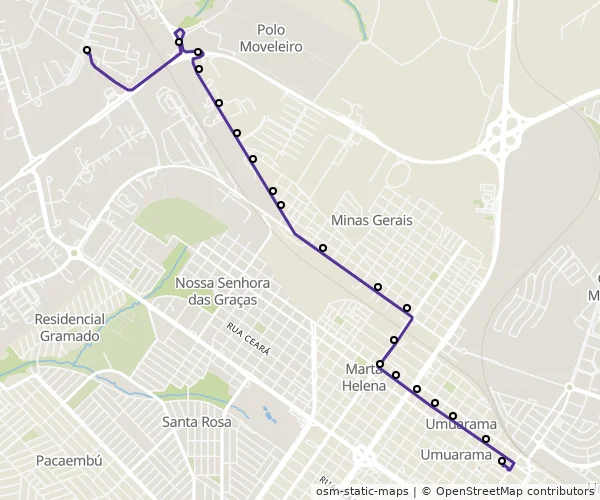 Mapa do itinerário da linha
