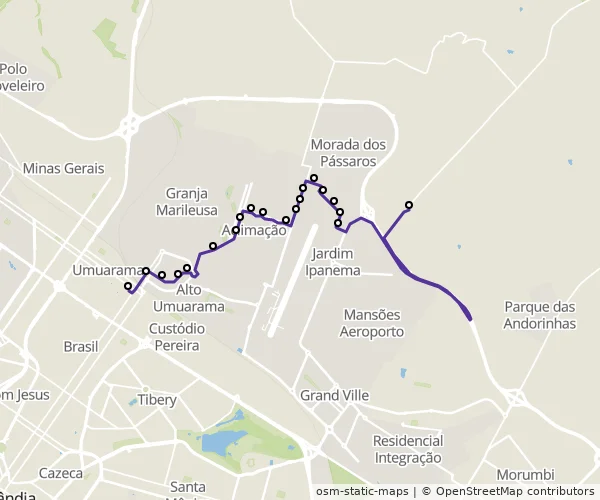 Mapa do itinerário da linha