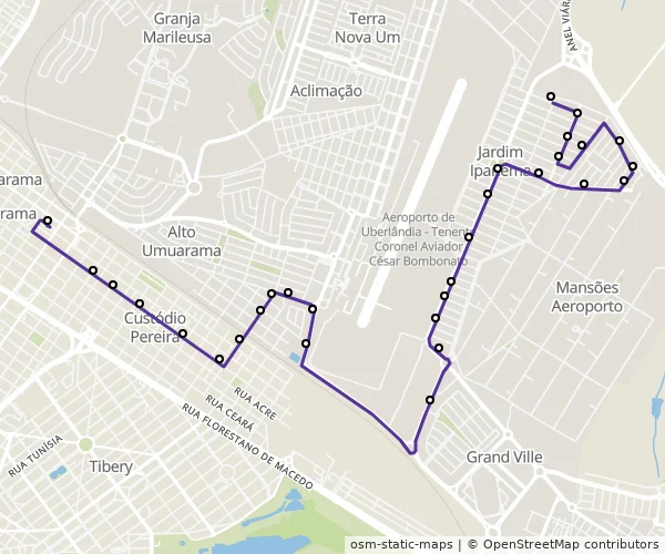Mapa do itinerário da linha