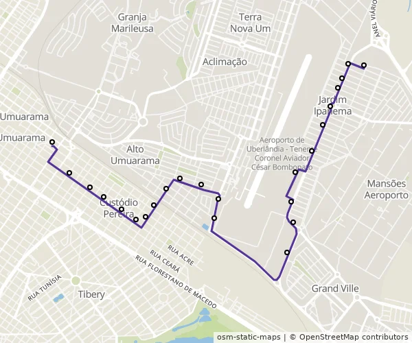 Mapa do itinerário da linha