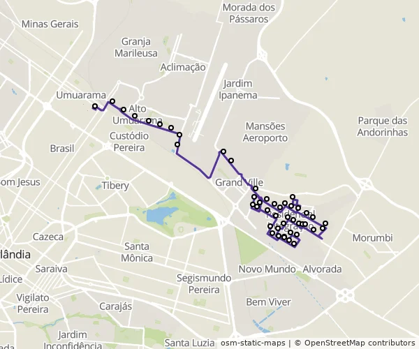 Mapa do itinerário da linha