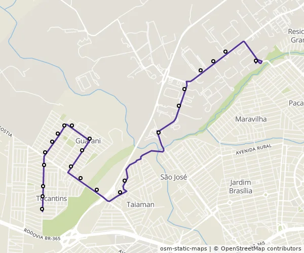 Mapa do itinerário da linha