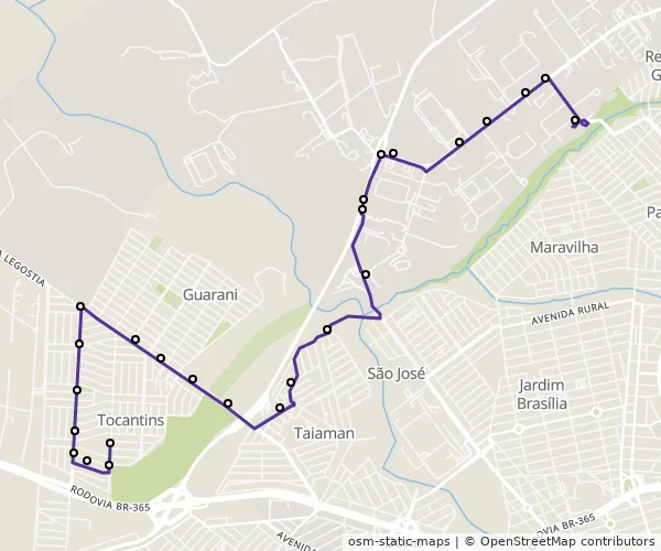 Mapa do itinerário da linha