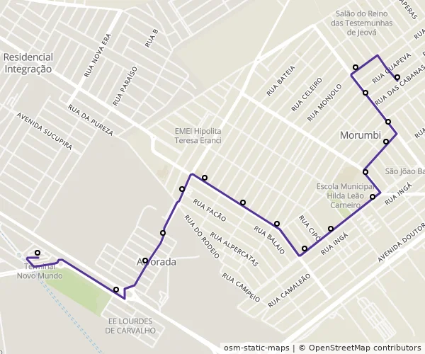 Mapa do itinerário da linha