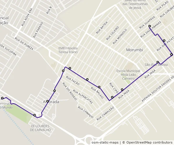 Mapa do itinerário da linha