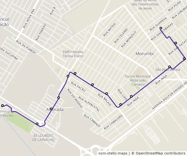 Mapa do itinerário da linha