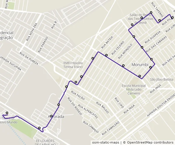 Mapa do itinerário da linha