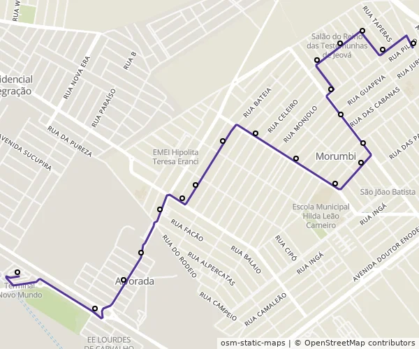 Mapa do itinerário da linha