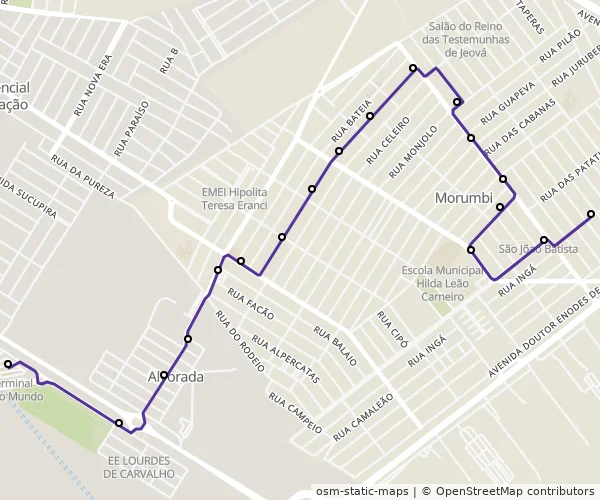 Mapa do itinerário da linha