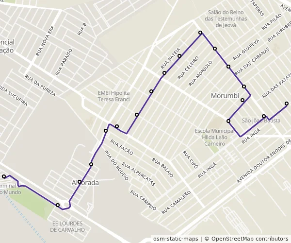 Mapa do itinerário da linha