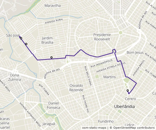 Mapa do itinerário da linha