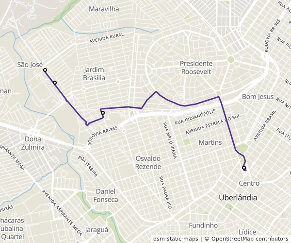 Mapa do itinerário da linha
