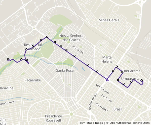 Mapa do itinerário da linha