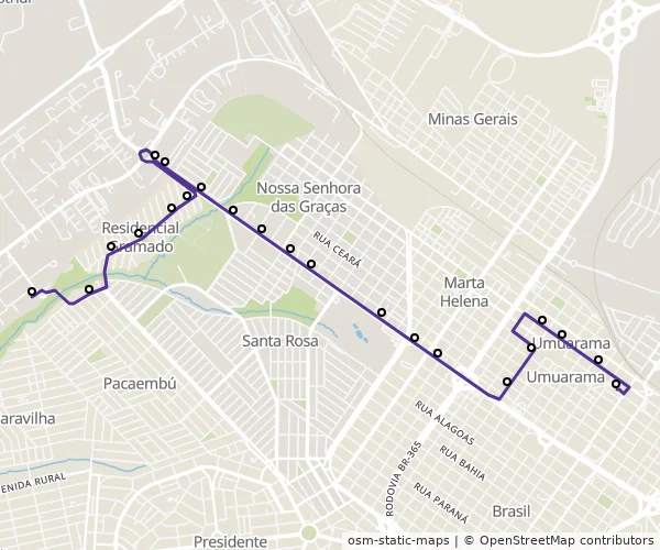 Mapa do itinerário da linha