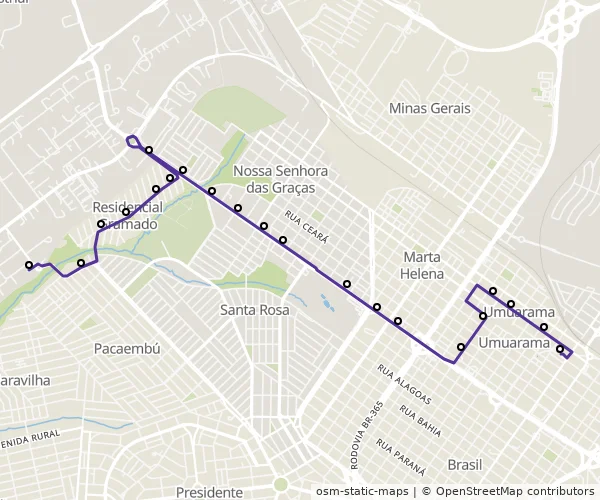 Mapa do itinerário da linha