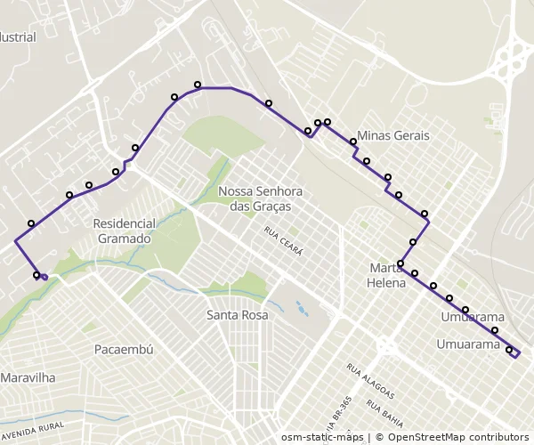 Mapa do itinerário da linha