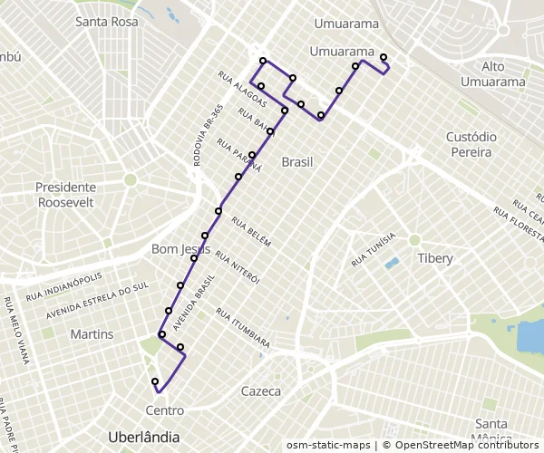 Mapa do itinerário da linha