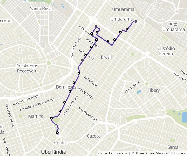 Mapa do itinerário da linha