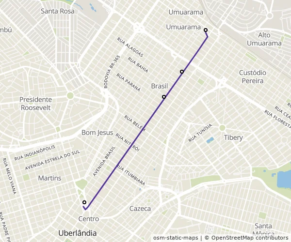 Mapa do itinerário da linha