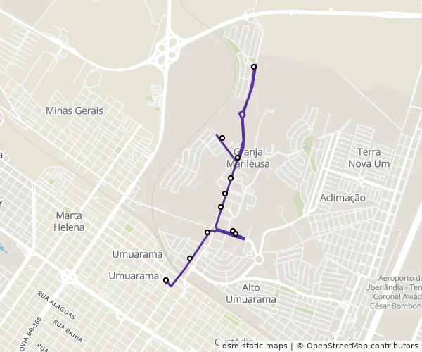 Mapa do itinerário da linha