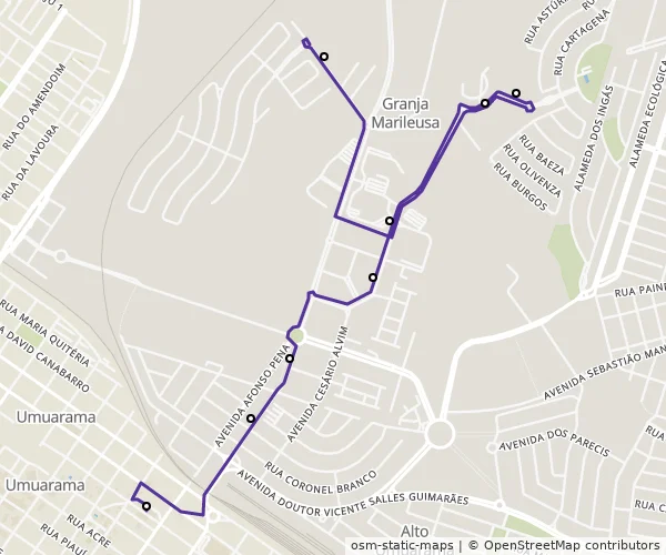 Mapa do itinerário da linha