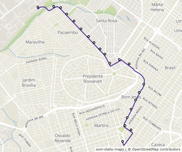 Mapa do itinerário da linha