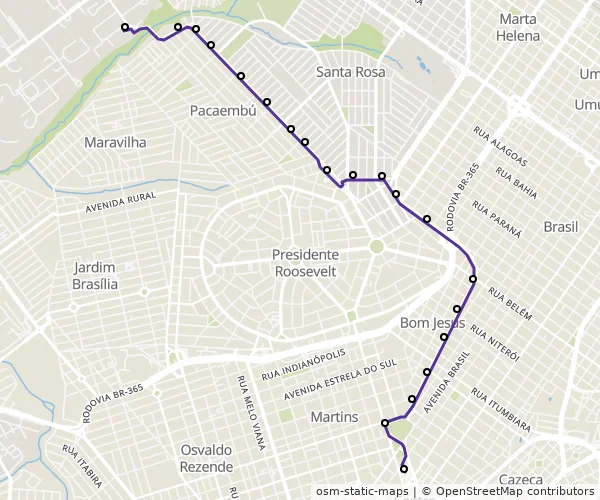 Mapa do itinerário da linha