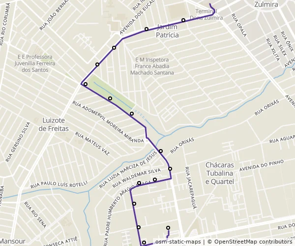 Mapa do itinerário da linha