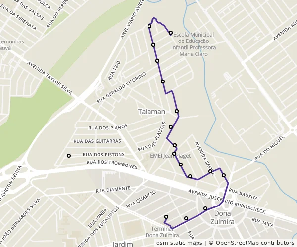 Mapa do itinerário da linha