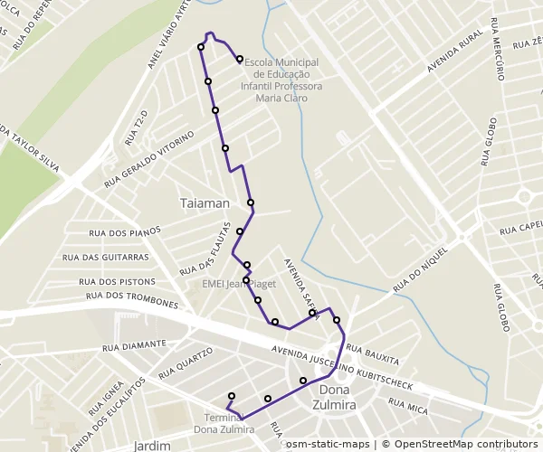 Mapa do itinerário da linha
