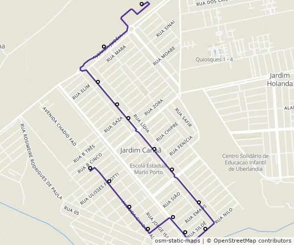 Mapa do itinerário da linha