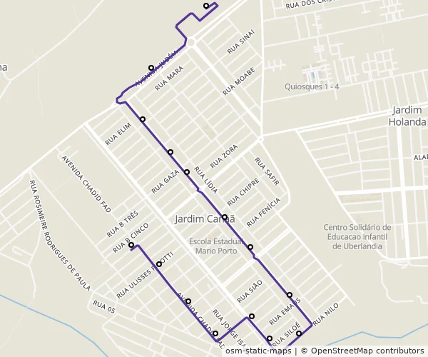 Mapa do itinerário da linha