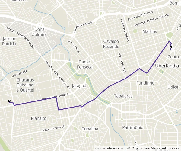 Mapa do itinerário da linha