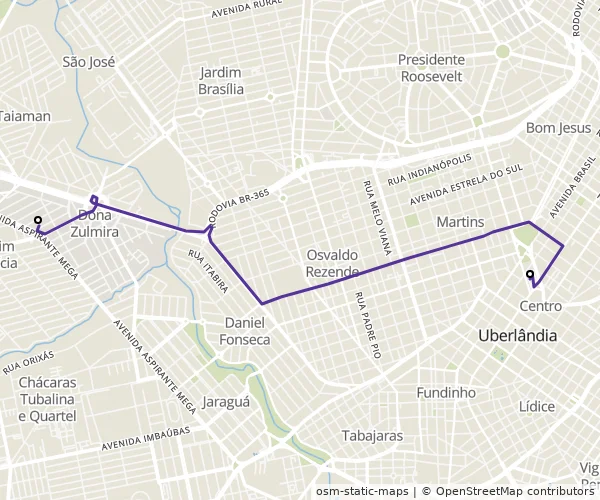 Mapa do itinerário da linha
