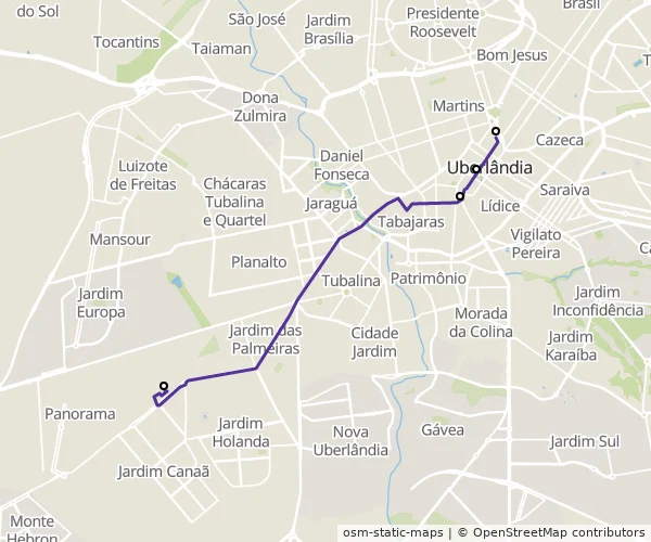 Mapa do itinerário da linha