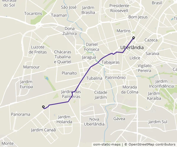 Mapa do itinerário da linha