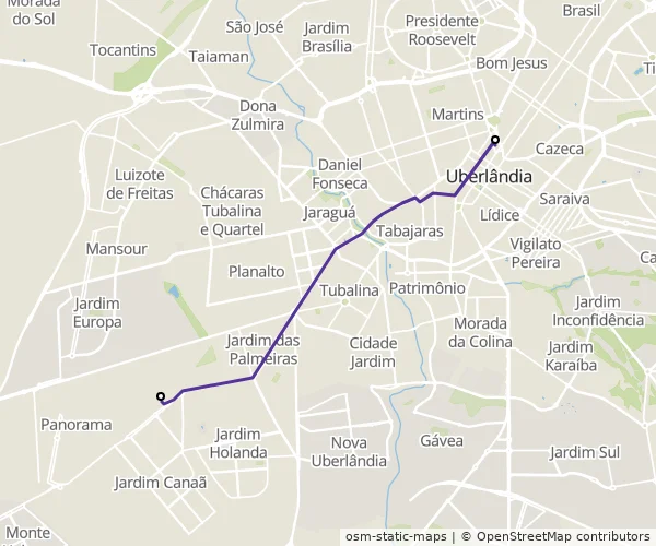 Mapa do itinerário da linha