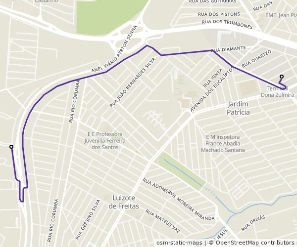 Mapa do itinerário da linha