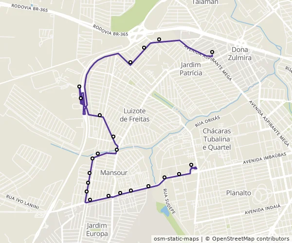 Mapa do itinerário da linha