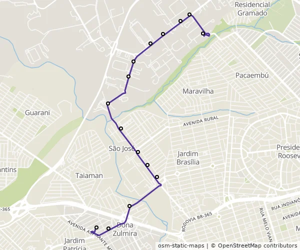 Mapa do itinerário da linha
