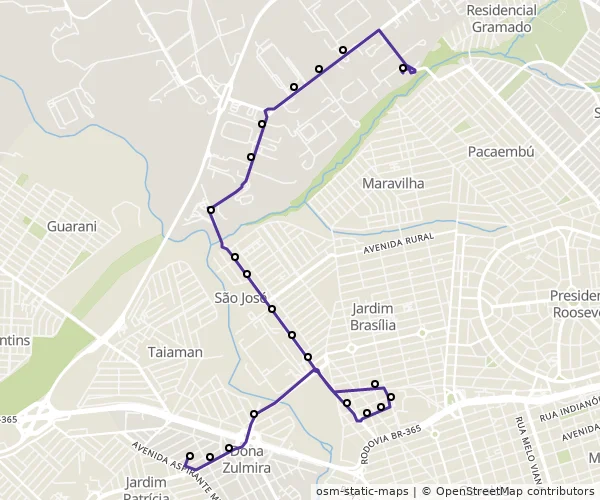 Mapa do itinerário da linha