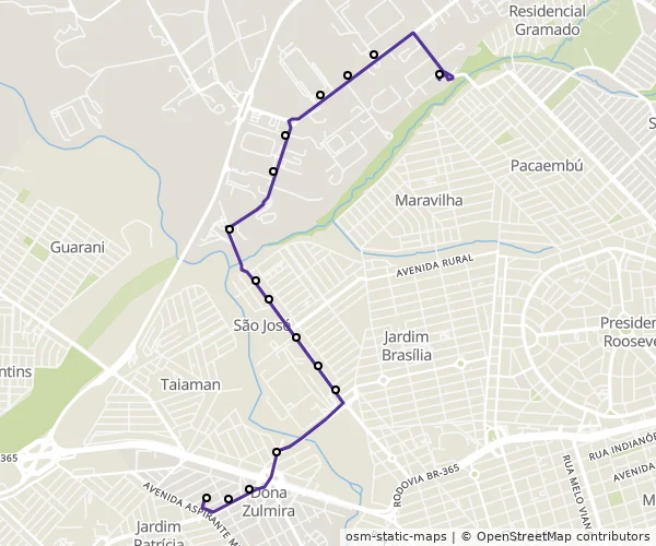Mapa do itinerário da linha