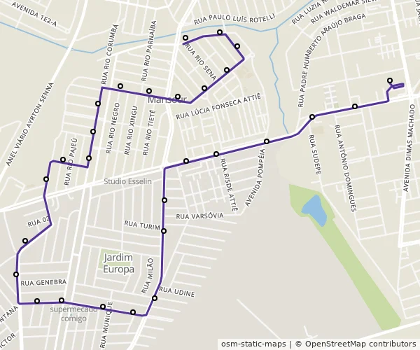Mapa do itinerário da linha