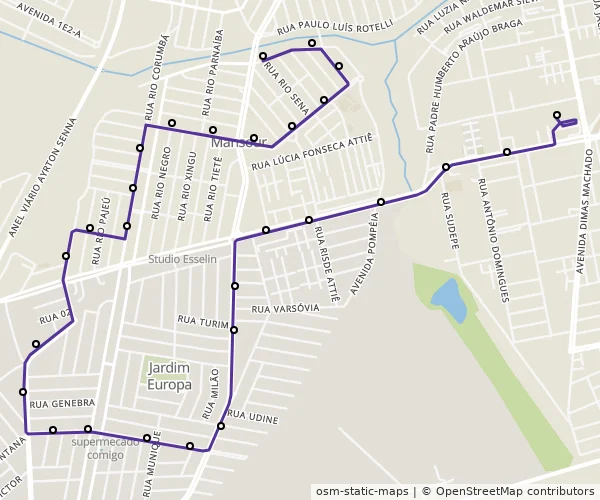 Mapa do itinerário da linha