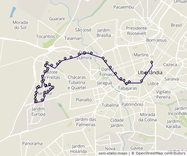 Mapa do itinerário da linha