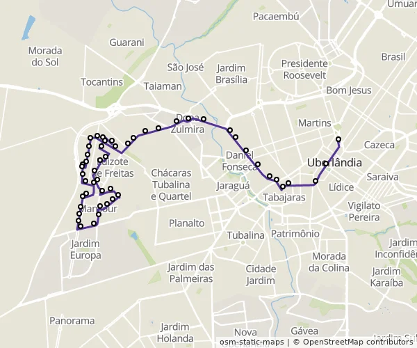Mapa do itinerário da linha