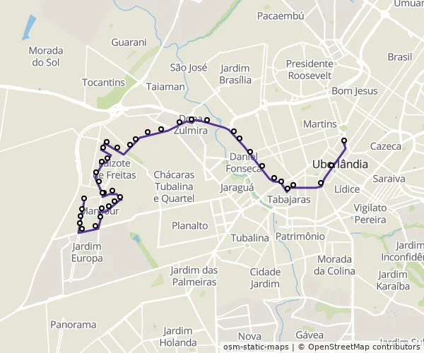 Mapa do itinerário da linha
