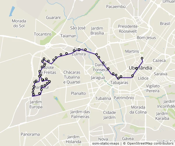 Mapa do itinerário da linha
