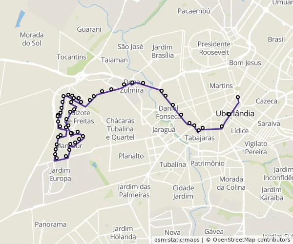 Mapa do itinerário da linha